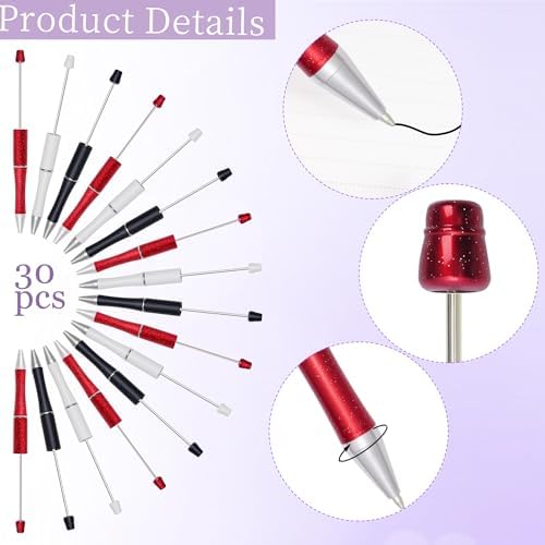 30Pcs Beadable Pens Beaded Ballpoint Pens Bulk for DIY Writing Halloween