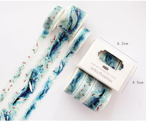 YUBBAEX Cute Printed Washi Tape 3 Rolls Japanese-Style Masking Tape Set Decorative for Arts, DIY Crafts, Journal Supplies, Planners, Scrapbook, Card/Gift Wrapping (Mythical Fish (Wide))