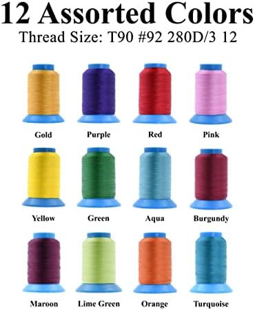 Mandala Crafts Size 92 280D T90 12 Vibrant Bonded Nylon Thread, 2400 YDs