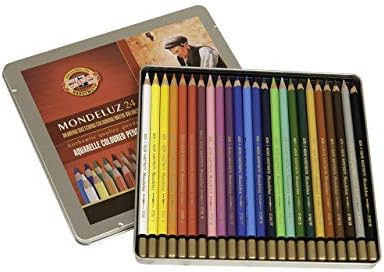 Koh-I-Noor Mondeluz Aquarelle Watercolor Pencil Set, 24 Assorted Colors in Tin, 1 Each (FA3724.24)