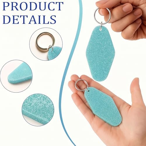 Glitter Acrylic Motel Keychains Bulk,Colorful Diamond Shaped Keychain Tags with Rings Blank Plastic Keychain for DIY