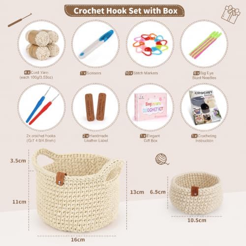 Aeelike Crochet Basket Kit for Beginner,White Round Basket,Gift Box Package