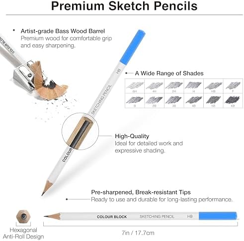 COLOUR BLOCK Drawing Travel Art Set 37 PCS, Pencils & Kits-Art Supplies for Kids, Teens, Adults-Colored Pencils, Charcoal, Pastels, Sketch Books for Artists, Anime Drawing, Architecture