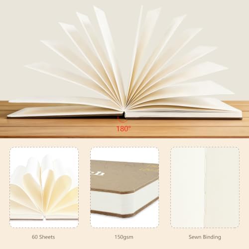 Hardcover Pocket Sketchbook, 3.5" x 5.4" Mini Small Travel Drawing Journal, 92lb/150gsm Heavyweight Paper, 120 Pages Blank Sketch Book for Adults Artists Mixed Media, Ideal Gift,Light Khaki