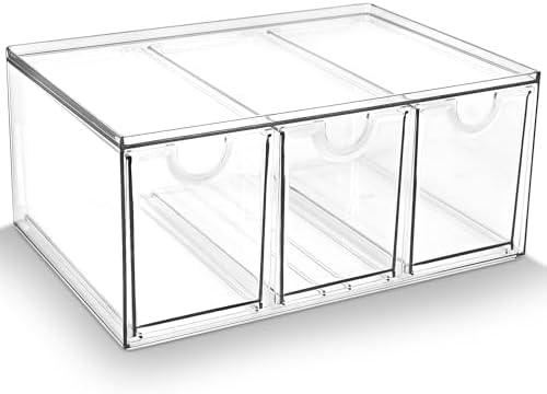 Prsildan Acrylic Makeup Organizer Stackable Storage Drawers with 3 Drawers for Office Desk Vanity Craft Room Clear Drawer Organizers for Hair Accessories Art Supplies Cosmetics Modular System