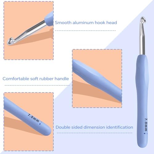 7mm Crochet Hook, Ergonomic Crochet Hooks with Soft Rubber Handle and Smooth Glide Head - Lightweight Aluminum Needles for Beginners, Arthritis, Yarn Projects, Long Crafting Sessions (7.0 mm)