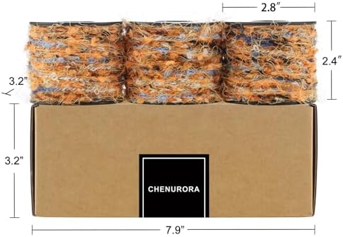 Artisanal Yarn Collection Multifiber Fancy Yarn for Knitting Crocheting Crafts DIY, Set of 3 Rolls(117 Flame Velvet with Blue Embers)