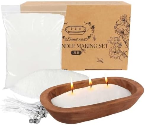 2LB Pure White Pearl Wax DIY Candles，Snow Sand Wax DIY Candle Making Kit - Complete Set with Wooden Bowl, 20 Cotton Wicks for Easy Crafting & Home Decor.