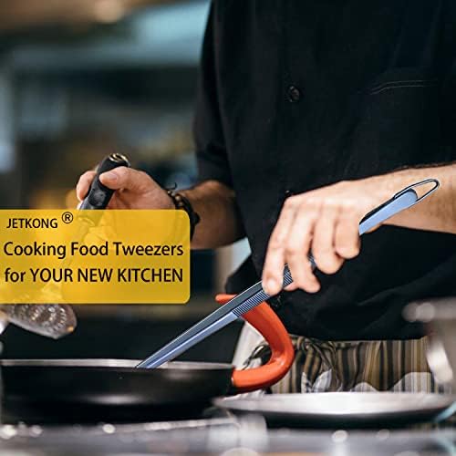 JETKONG 2 Pcs 12-Inch Cooking Tweezer Tongs Stainless Steel Kitchen Tweezers Plating Tongs (Navy Blue)