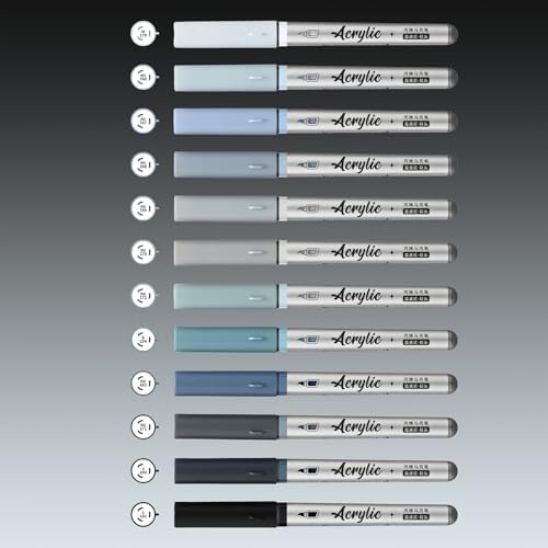 Grey Acrylic Paint Pens,12 Color Paint Pen Markers,Brush Tip Paint Pens for Rock Painting Wood Glass Ceramic Canvas Stone DIY Crafts Making Art Supplies