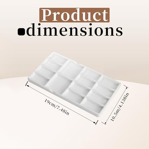 8" Porcelain Watercolor Palette - 14 Well Ceramic Artist Paint Palette with Mixing Tray for Painting and Craft Projects