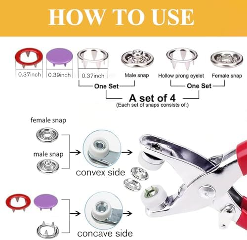 MIFOLEU Metal Snaps Buttons Kit for Fabric with Fastener Pliers Press Tool