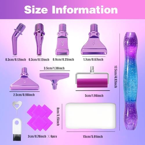 Huanlys Diamond Art Pens Tools Diamond Painting Accessories Kits with Screw Steel Rose Gold Metal Tip Nibs Placers Roller Tool Accessories (Sky Purple)