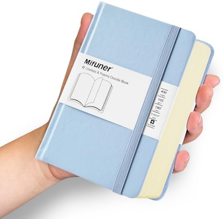 Mifuner Small Rectangle 3.5x5.5 200 Sheets 105gsm Mini Notebooks Blank Pages Sketchbooks Pocket Paint Writing Diary Memo PU Leather Cover Blue