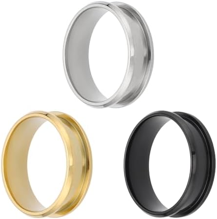 MECCANIXITY 3 Pcs Titanium Steel Ring Blank, 8mm Width Grooved Inlay Ring Blanks for Jewelry Making DIY Craft Supplies(Black/Gold/Silver, Size 13)