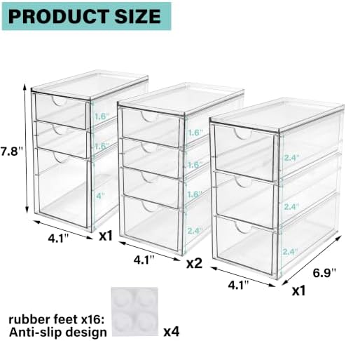 Prsildan Acrylic Desk Organizers with 14 Drawers, Stackable Makeup Storage