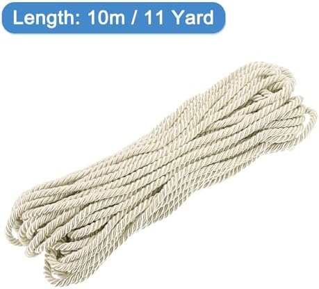 MECCANIXITY Twisted Cord Trim, 11 Yard 5mm 3-Ply Twine Braided Rope Shiny Thread String for Craft Gift Bag Curtain Christmas Decor, Cream White - 10m