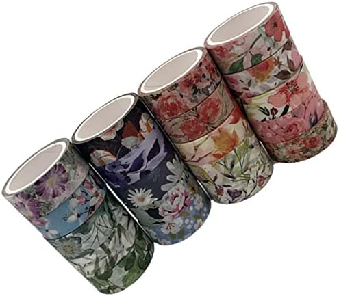 Floral Washi Tape Set 20 Rolls 15mm Wide Flower Decorative Paper Tapes for Scrapbooking, Journal, Planner, DIY Crafts, Gift Wrapping