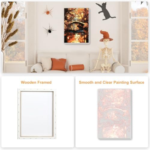 SENQAO Landscape Paint by Numbers Kit for Adults Beginner, Fall Maple Leaf Bridge Adult Paint by Number Kits on Canvas, DIY Acrylic Oil Easy Painting by Numbers for Home Wall Decor 8X12 inch