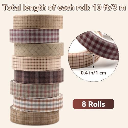 8 Rolls Washi Tape Set 10 mm Plaid Washi Tape Set
