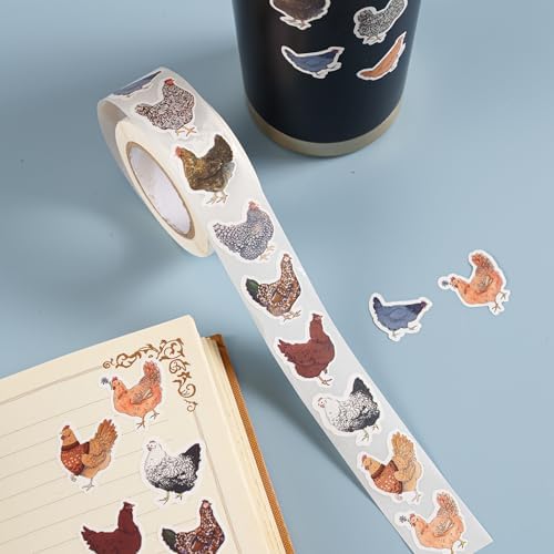 1000PCS Chicken Sticker Roll, 2 Rolls 10 Designs Farm Stickers