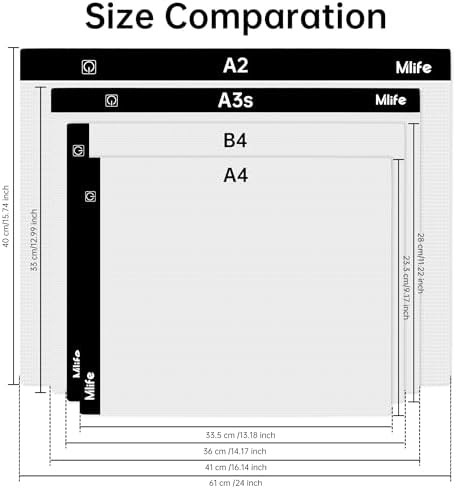 Mlife A2 LED Light Pad for Diamond Art Painting Light Board with 3 Brightness, Tracing Light Board with USB Cable & 4 Fasten Clips for Sketching, Animation, Drawing, Diamond Art Painting Supplies