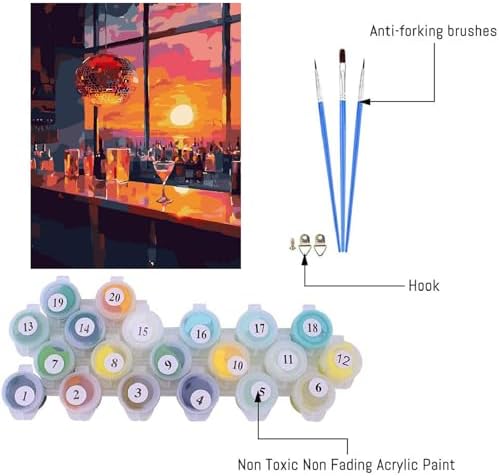 Canrichshop Vintage Cocktail Paint by Number for Adults,Paint by Numbers for Adults on Canvas Unframed,DIY Acrylic Painting by Numbers for Beginners,Easy Painting Kits for Decor 16x20inch