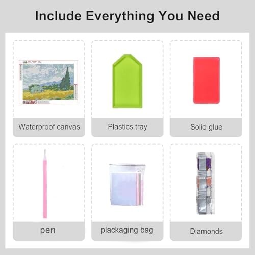 VeGuude Diamond Art Kits for Adults-Van Gogh Diamond Painting Kits for Adults Beginners,Wheat Field with Cypresses 5D DIY Full Drill Diamond Painting Cat Gem Art and Crafts 12x16inch