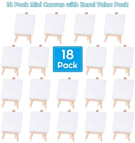 Mini Canvases 18 Pack, Cridoz Small Painting Canvas with Mini Easel 4x4 Inches Art Canvases Painting Kit for Adult Acrylic Pouring Oil Water Color
