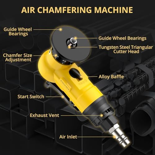 AMTOVL Pneumatic Chamfering Tool, Mini Air Chamfer Tool W/ 10C & 10R Blades | Chamfer Tool with 10 C-Angle & 10 R-Angle Blades, 45° 30000 RPM Chamfering Tool for Metal and Wood with 1/4" Air Inlet