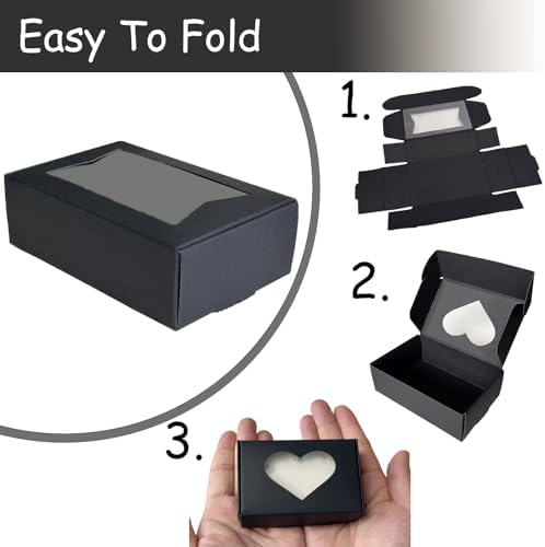 BZIDII 36Pcs Soap Boxes for Homemade Soap and 40pcs Shrink Bags,3.54 X 2.36 X 1.18 Inch Soap Boxes with Window,Bar Soap Packaging Kraft Boxes Supplies（Black）