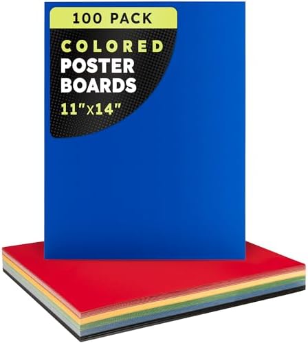 Hygloss Medium Colored Poster Board 11x14-100 Assorted Standard Color Bulk Pack - Red, Yellow, Green, Blue, Black - 10 Pt. Thickness Poster Board Paper, Posterboard Multipack 11" x 14"