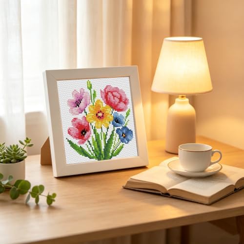 Flowers Stamped Cross Stitch Kits for Adult Beginner,Counted Embroidery Kit