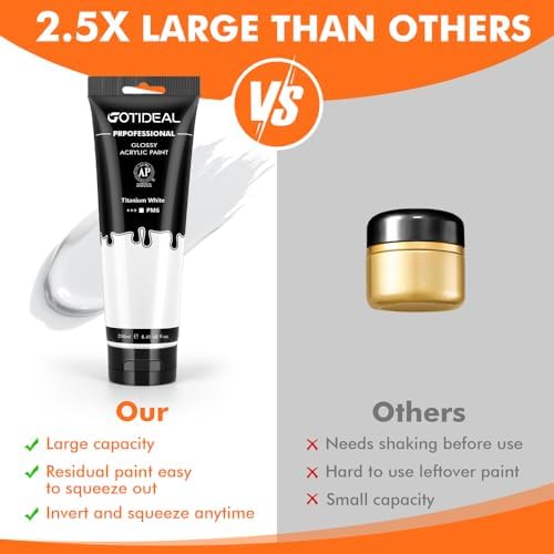 GOTIDEAL White Acrylic Paint, Titanium White Paint (250ml / 8.45oz) Tubes