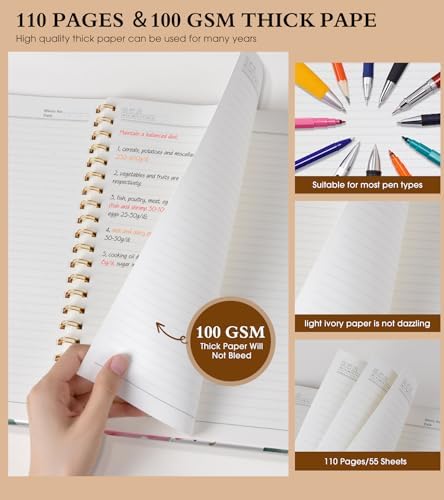 Spiral Notebook Journal 8.5” x 11”, A4 Large Notebooks for Women Men, College Ruled Lined Journal, 100 GSM Paper, Hardcover Spiral Bound Journals for Work School Note Taking, Watercolor Blooms