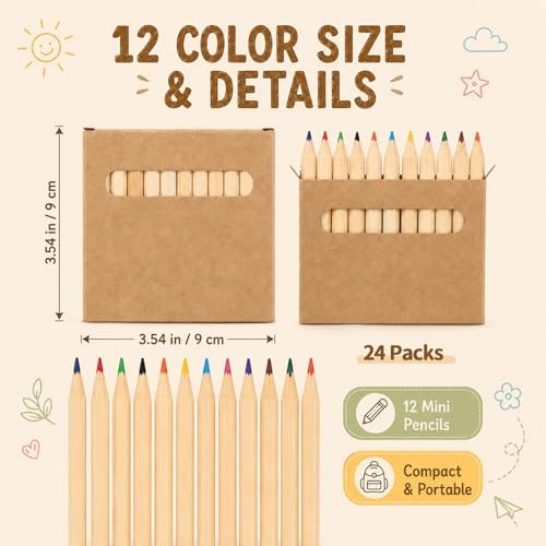 gisgfim 24 Packs Mini Colored Pencils Bulk for Kids 3.5'' Short Colored Pencil in Box Pre-sharpened Drawing Pencil 12 Color Mini Pencils for Student Teacher Classroom Easter Gift Painting Party Favor