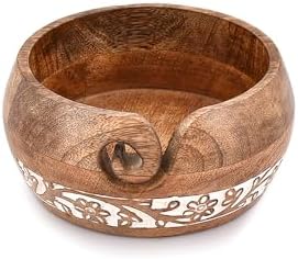 BHAVATU Yarn Storage Mango Wood Yarn Bowl for Crocheting | Crochet/Knitting Yarn Bowls Best Gift from Craft Supplies (6" x 6"x 3")