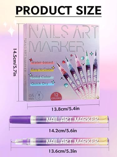 Kalolary 12 Color Nail Art Pens Set Nail Art Markers