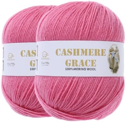 100% Pure Natural Merino Wool Yarn (4ply) - Each Ball 3.5 OZ/Approximately 320 Yards - Hand-Knitting/Crochet/Knitting - Soft and Non-irritating [2 Ball Set] (Pink)
