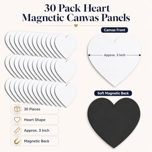30 Pack Heart Shape Mini Canvas Board 3 Inch