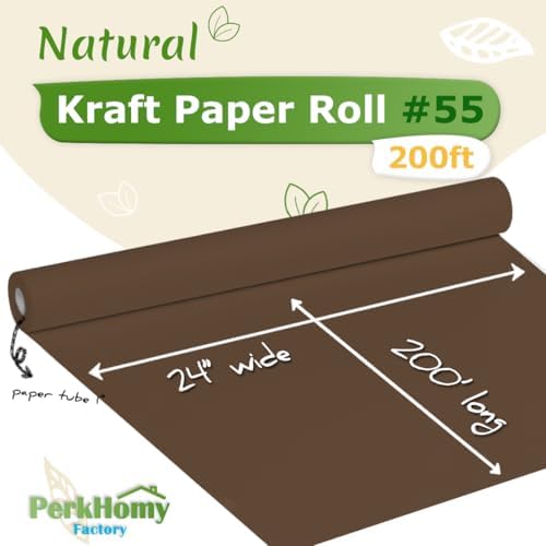 PerkHomy 24" x 2,400" (200') Coffee Kraft Paper Roll for Craft Bulletin Board Paper Art Table Covering Crafting Gift Wrapping Bouquet Packing Parcel 80GSM 55LB (Coffee, 24" x 200')