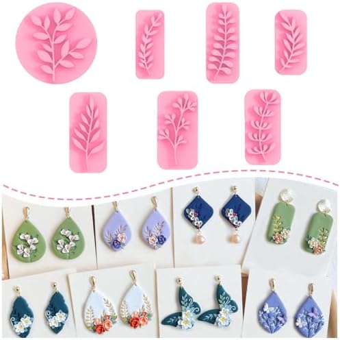 KEOKER Leaves Clay Stamps - 7 Shapes Clay Cutters for Polymer Clay Jewelry Making, Work with Polymer Clay Cutter, Leaves Polymer Clay Cutters for Earrings, Polymer Clay Stamps and Molds