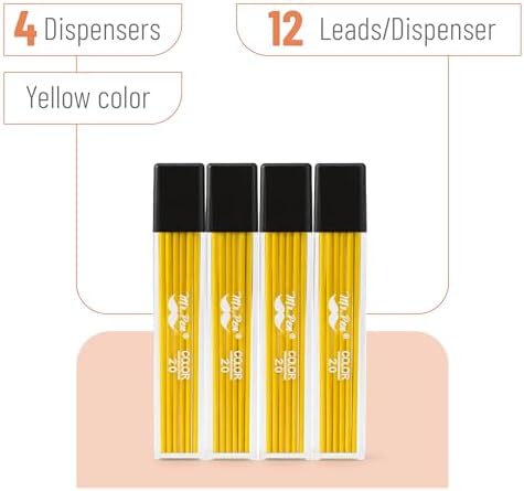 Mr. Pen- 2.0 mm Lead Refills, 48 Pack (12 per Tube), Yellow, 90 mm Length
