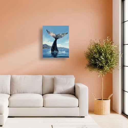 ENTORLAB Ocean Whale Dive Paint by Numbers Kit for Adults - DIY Whale Tail Above Sea Painting on Canvas 8X12IN Framed, Acrylic Paint Set, Suitable for Beginners, Art for Home Decoration or Gifts