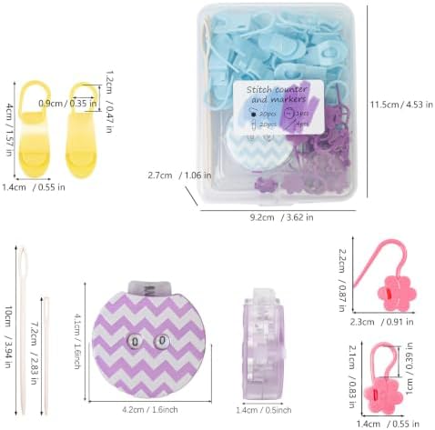 Knitting Loop Clip and Row Counter Set with Locking and Bulb Markers, Large-Eye Yarn Finishing Tools, Storage Case