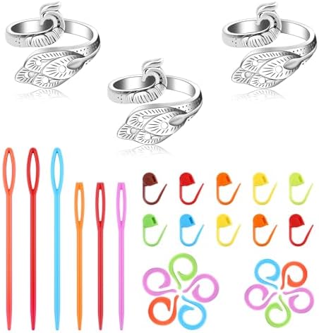 Yizzvb 3 Pcs Crochet Ring 30Pcs Stitch Markers Knitting Tension Rings