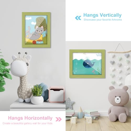[2-Pack] Kids Art Frames, 8.5x11 Front Opening Kids Artwork Frames Changeable, Soft Yellow Green Artwork Display Storage Frame for Wall, Holds 50 Pcs, for 3D Picture, Crafts, Children Drawing, Hanging