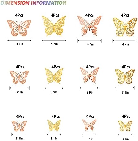 SAOROPEB 3D Butterfly Wall Decor, 48 Pcs 4 Styles 2 Color 3 Sizes, Removable Metallic Wall Sticker Room Mural Decals for Kids Bedroom Nursery Classroom Party Decoration (2 Color) | 4 Styles 2 Color 3 Sizes, Removable Metallic Wall Sticker Room Mural De...