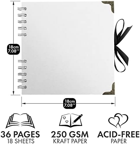 Scrapbook Album, 36 Pages, 7 x 7 Inch, White Photo Album, Scrap Book | Hardcover with Thick 200 GSM Kraft Paper, Ideal for Your Scrapbooking Albums, Art & Craft Projects (White, 7 x 7 Inch)