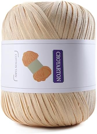 Raffia Ribbon Yarn for Crochet, Brown Cotton Yarn for Crocheting Beach Hat